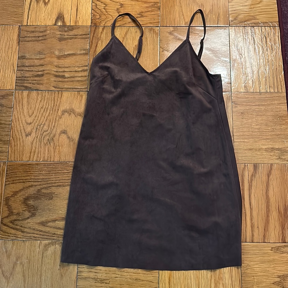 Aritzia Brown faux-suede a-line dress